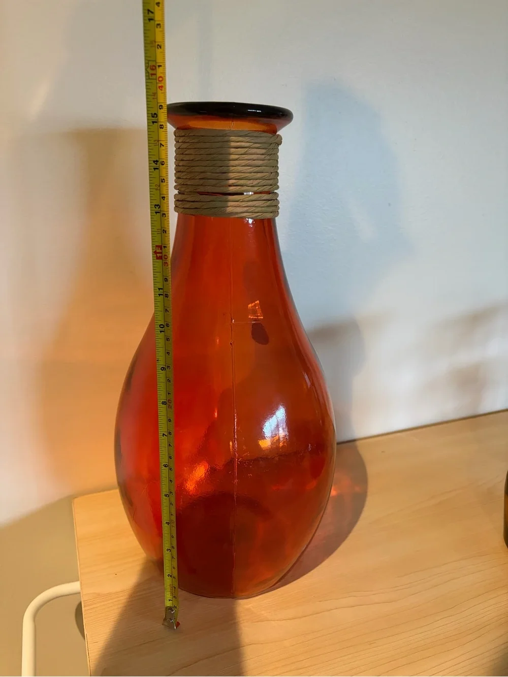 Hand-Blown Amber Glass Vase with Rope Accent